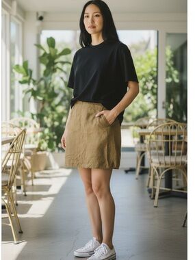 Part Two Copenhagen Beige Linen Mini Skirt Lagenlook size 38 M